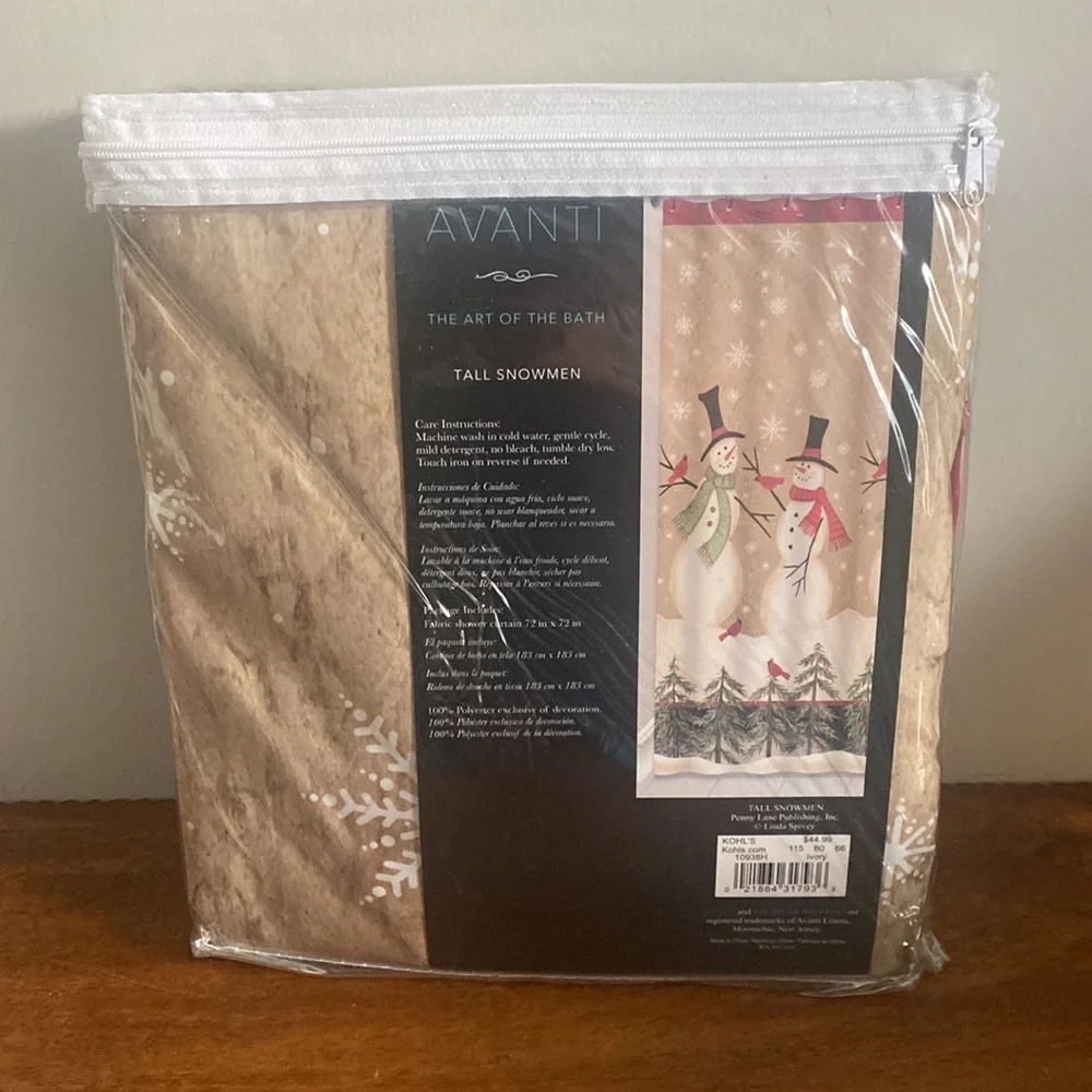 NWT Avanti Tall Snowman Ivory Fabric Shower Curtain 72x72 10936H